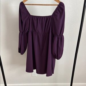 Amazon Purple Relaxed Mini Dress with Ruched 3/4 Sleeves